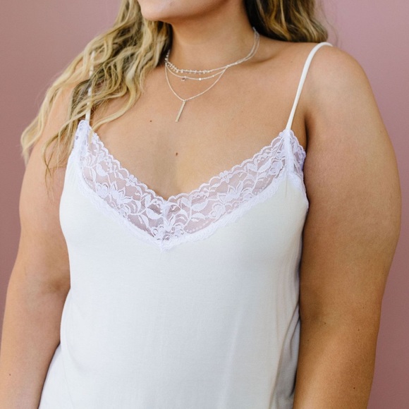 Lace Trimmed Knit Cami in Ivory - Picture 3 of 13